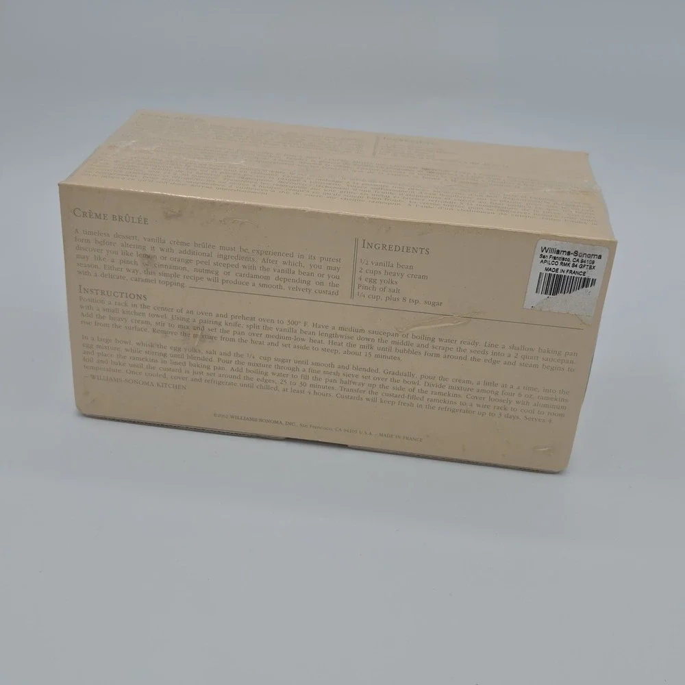 Williams Sonoma White Apilco Ramekins in a Boxed Set of 4 French White Porcelain